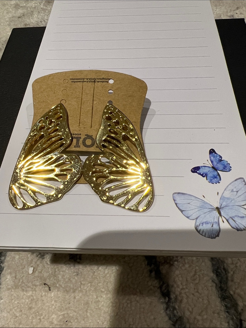 Gold Butterfly Wing Statement Earrings. NWT